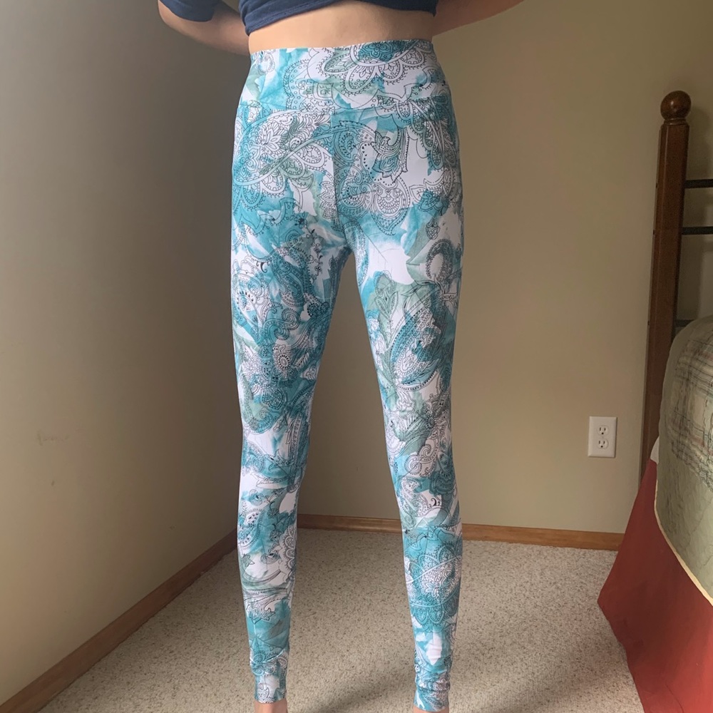 Liquido leggings teal paisley print